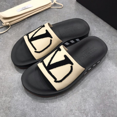 Valentino 2019 Mens Logo Leather Slipper - 발렌티노 남성 로고 레더 슬리퍼 Val0218x.Size(240 - 275).화이트