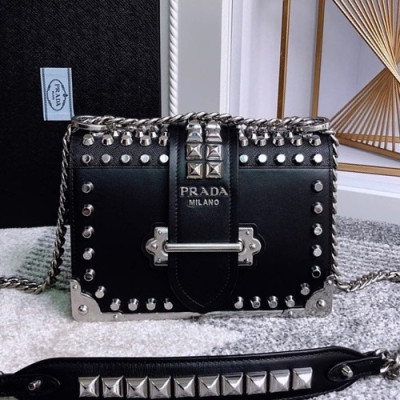 Prada 2019 Cahier Leather Shoulder Bag,20cm - 프라다 2019 카이에 레더 여성용 숄더백 ,1BD045-38,20cm,블랙