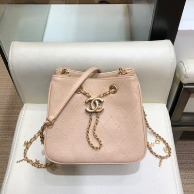 Chanel 2019 Leather Hobo Mini Chain Shoulder Cross Bag,18cm - 샤넬 2019 레더 미니 호보 체인 숄더 크로스백 CHAB0871,18cm,연핑크(금장)