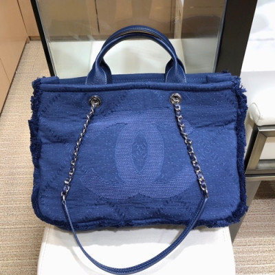 Chanel 2019 Wool Blend Tote Shoulder Bag ,38CM - 샤넬 2019 울 혼방 토트 숄더백  CHAB0888,38CM,블루