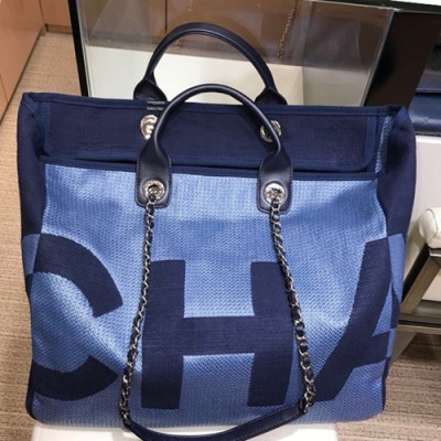 Chanel 2019 Canvas Tote Shoulder Shopper Bag ,38CM - 샤넬 2019 캔버스 토트 숄더 쇼퍼백  CHAB0892,38CM,블루