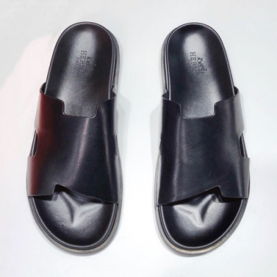 Hermes 2019 Mens Classic Logo Leather Slipper - 에르메스 남성 로고 클래식 레더 슬리퍼 Her0296x.Size(240 - 275).블랙