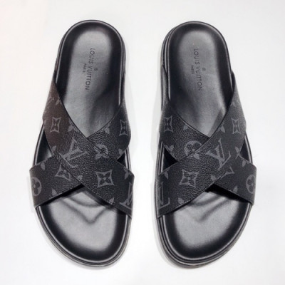 Louis Vuitton 2019 Mens Initial Logo Leather Slipper- 루이비통 남성 이니셜 로고 레더 슬리퍼 Lou01175x.Size(240 - 275).블랙