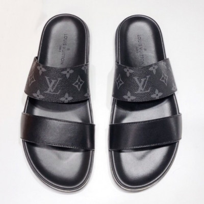 Louis Vuitton 2019 Mens Initial Logo Leather Slipper- 루이비통 남성 이니셜 로고 레더 슬리퍼 Lou01176x.Size(240 - 275).블랙