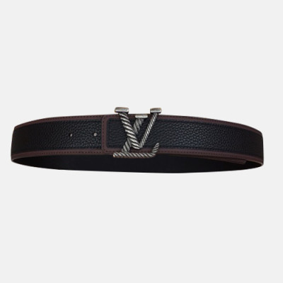 Louis vuitton 2019 Mens Initial Logo Buckle Leather Belt - 루이비통 2019 남성용 이니셜 로고 버클 레더 벨트 LOUBT0004.Size(4.0cm).블랙금장/블랙은장