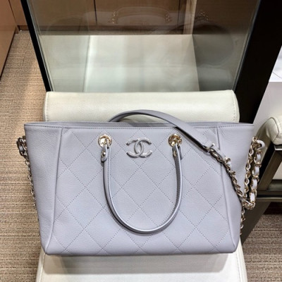 Chanel 2019 Leather Women Tote Shoulder Shopper Bag,28CM - 샤넬 2019 레더 여성용 토트 숄더 쇼퍼백,CHAB0951,28CM,그레이