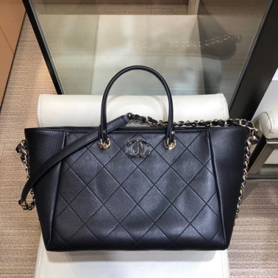 Chanel 2019 Leather Women Tote Shoulder Shopper Bag,28CM - 샤넬 2019 레더 여성용 토트 숄더 쇼퍼백,CHAB0953,28CM,블랙