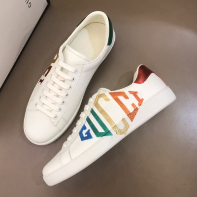 Gucci 2019 Mm/Wm Glitter Logo Leather Sneakers - 구찌 남자 글리터 로고 스니커즈 Guc01226x.Size(225 - 270).화이트