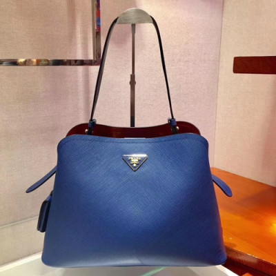 Prada 2019 Promenade Leather Tote Shoulder Bag,35.5cm - 프라다 2019 여성용 프롬나드 레더 토트 숄더백 ,1BA249-6,35.5cm,블루