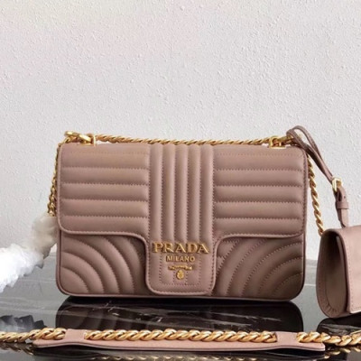 Prada 2019  Diagramme Leather Chain Shoulder Cross Bag,24cm - 프라다 2019 다이어그램 레더 체인 숄더 크로스백 ,1BD108-4,24cm,베이지핑크