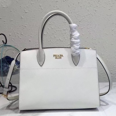 Prada 2019 Bibliothque Leather Tote Shoulder Bag,30cm - 프라다 2019 비블리오텍 여성용 레더 토트 숄더백 ,1BA049-2,30cm,화이트