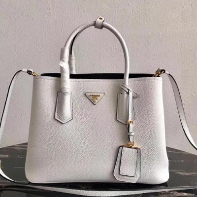 Prada 2019 Vitello Daino Double Leather Tote Shoulder Bag,33cm - 프라다 2019 비텔로 다이노 두블레 여성용 레더 토트 숄더백 ,1BG008-3,33cm,화이트