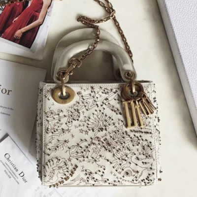 Dior 2019 Lady Dior Mini Tote Shoulder Bag,17CM - 디올 2019 레이디 디올 미니 토트 숄더백 DIOB0393,17CM, 화이트