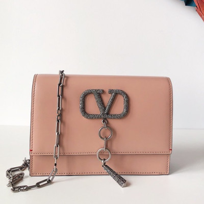 Valentino 2019 Vcase Leather Chain Shoudler Bag,22CM - 발렌티노 2019 Vcase 여성용 레더 체인 숄더백 ,VTB0758,22CM,핑크