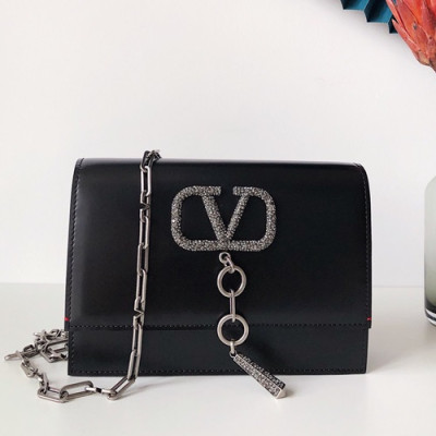 Valentino 2019 Vcase Leather Chain Shoudler Bag,22CM - 발렌티노 2019 Vcase 여성용 레더 체인 숄더백 ,VTB0759,22CM,블랙