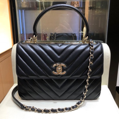 Chanel 2019 Woman Leather Chain Tote Shoulder Bag,25CM - 샤넬 2019 여성용 레더 체인 토트 숄더백,CHAB1039,25CM,블랙