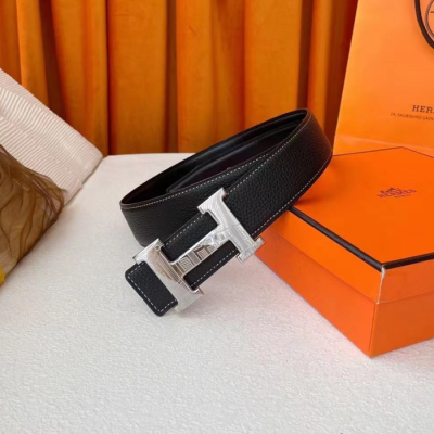 Hermes 2024 Mens Leather Belt - 에르메스 2024 남성용 양면 레더 벨트 HERBT0081,블랙