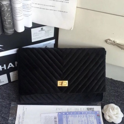 Chanel 2019 Velvet Women Clutch Bag ,28CM - 샤넬 2019 벨벳 여성용 클러치백,CHAB1105,28CM,블랙