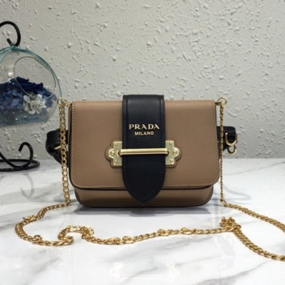 Prada 2019 Cahier Leather Hip Sack / Clutch Bag / Shoulder Cross Bag,18cm - 프라다 2019 카이에 여성용 레더 힙색 / 클러치백 / 숄더 크로스백 ,1BL004-6,18cm,카키베이지