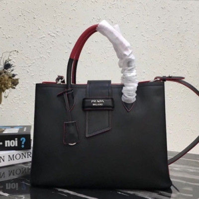 Prada 2019 Woman Leather Tote Shoulder Bag,33cm - 프라다 2019 여성용 레더 토트 숄더백 ,1BG148-4,33cm,블랙