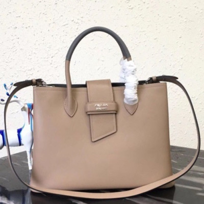 Prada 2019 Woman Leather Tote Shoulder Bag,33cm - 프라다 2019 여성용 레더 토트 숄더백 ,1BG148-5,33cm,다크베이지