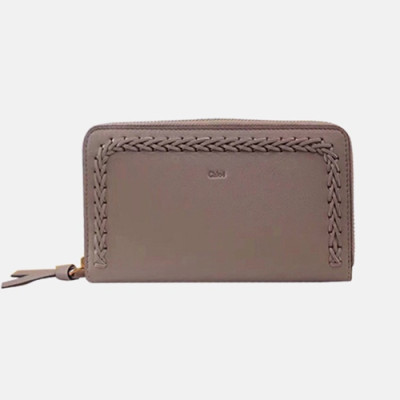 Chloe 2019 Ladies Leather Zip Round Wallet,19cm - 끌로에 2019 여성용 레더 지퍼 라운드 장지갑  CLW0007,19CM,베이지그레이