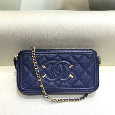 Chanel 2019 Leather Double Zip Chain Shoulder Bag / Phone Bag,19CM - 샤넬 2019 레더 더블 지퍼 체인 숄더백/폰 백 CHAB1190,19CM,블루