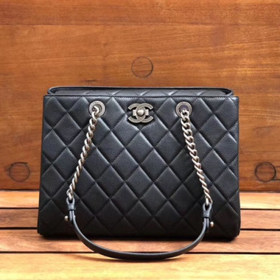 Chanel 2019 Leather Chain Tote Shoulder Bag ,31CM - 샤넬 2019 레더 체인 토트 숄더백  CHAB1197,31CM,블랙