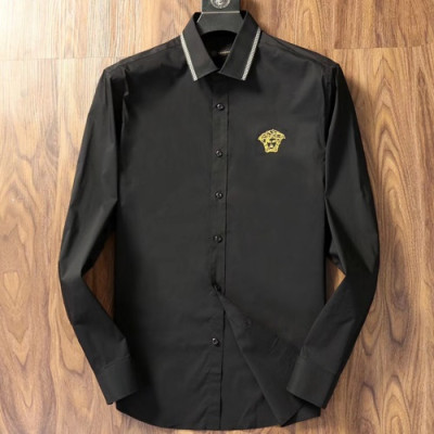 Versace  2019 Mens Embroidery Medusa Logo Cotton Shirt - 베르사체 2019 남성 자수 메두사 로고 코튼 셔츠 VERST0019,Size(m - 2xl).블랙/화이트