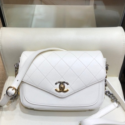 Chanel 2019 Leather Women Chain Shoulder Cross Bag,19CM - 샤넬 2019 레더 여성용 체인 숄더 크로스백,CHAB1223,19CM,화이트