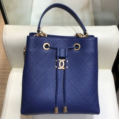 Chanel 2019 Leather Bucket Tote Shoulder Bag ,20CM - 샤넬 2019 레더 버킷 토트 숄더백  CHAB1228,20CM,블루