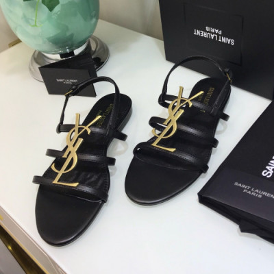 Saint Laurent 2019 Womens Metal Logo Strap Sandal - 입생로랑 2019 여성용 메탈로고 스트랩 샌들 SLS0003.Size(220 - 250).블랙