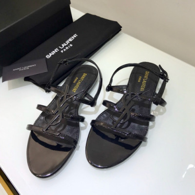 Saint Laurent 2019 Womens Metal Logo Strap Sandal - 입생로랑 2019 여성용 메탈로고 스트랩 샌들 SLS0004.Size(220 - 250).블랙