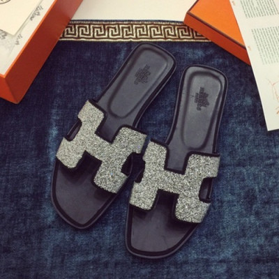 Hermes 2019 Ladies Classic Oasis Glitter Leather Slipper - 에르메스 2019 여성용 클래식 오아시스 글리터 레더 슬리퍼 HERS0003,Size(220 - 260).실버