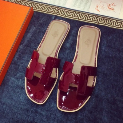 Hermes 2019 Ladies Classic Oasis Leather Slipper - 에르메스 2019 여성용 클래식 오아시스 레더 슬리퍼 HERS0007,Size(220 - 260).와인