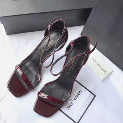 Saint Laurent 2019 Ladies Metal Logo High Heel Sandal - 입생로랑 2019 여성용 메탈로고 하이힐 샌들,SLS0011.Size(225 - 255).와인