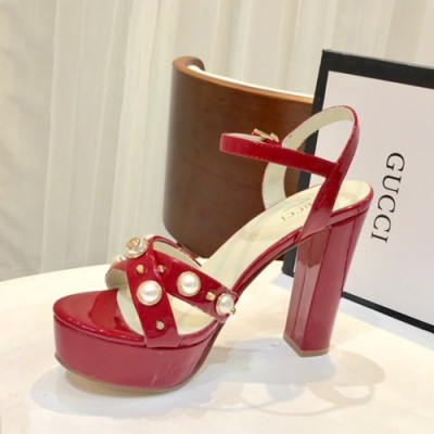 Gucci 2019 Ladies Leather High Heel Sandal - 구찌 2019 여성용 레더 하이힐 샌들, GUCS0078.Size(220 -  255).레드