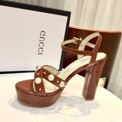 Gucci 2019 Ladies Leather High Heel Sandal - 구찌 2019 여성용 레더 하이힐 샌들, GUCS0084.Size(220 -  255).브라운