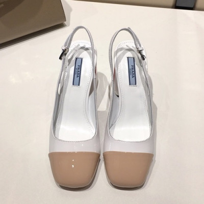 Prada 2019 Ladies Leather Middle Heel Slingback - 프라다 2019 여성용 레더 미들힐 슬링백 PRAS0015.Size(225 - 245).화이트