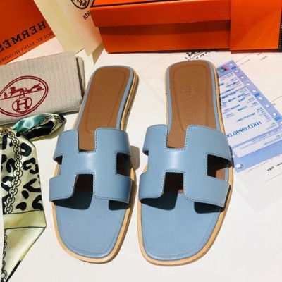 Hermes 2019 Ladies Oasis Leather Slipper - 에르메스 2019 여성용 오아시스 레더 슬리퍼 HERS0030,Size(225 - 245).스카이블루