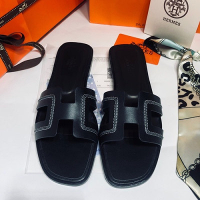 Hermes 2019 Ladies Oasis Leather Slipper - 에르메스 2019 여성용 오아시스 레더 슬리퍼 HERS0043,Size(225 - 245).블랙