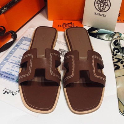 Hermes 2019 Ladies Oasis Leather Slipper - 에르메스 2019 여성용 오아시스 레더 슬리퍼 HERS0044,Size(225 - 245).브라운