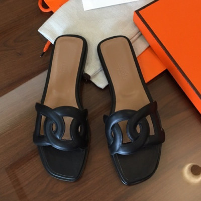 Hermes 2019 Ladies Leather Slipper - 에르메스 2019 여성용 레더 슬리퍼 HERS0049,Size(225 - 250).블랙