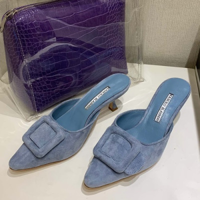 Monolo Blahnik 2019 Ladies Suede Middle Heel Slipper - 마놀로 블라닉 2019 여성용 스웨이드 미들힐 슬리퍼,MONS0023.Size(225 - 250),스카이블루