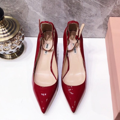 Miumiu 2019 Ladies Leather Middle-heel Slingback - 미우미우 2019 여성용 레더 미들힐 슬링백 MIUS0033.Size(225 - 245).레드