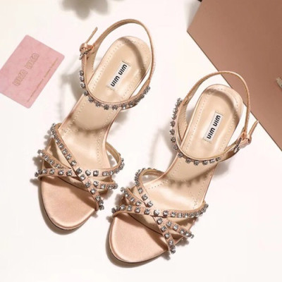 Miumiu 2019 Ladies Leather Middle Heel Sandal - 미우미우 2019 여성용 레더 미들힐 샌들 MIUS0047.Size(225 - 245).누드핑크