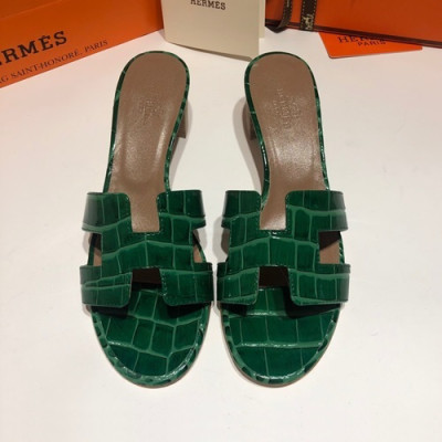 Hermes 2019 Ladies Oasis Leather Middle Heel Slipper - 에르메스 2019 여성용 오아시스 레더 미들힐 슬리퍼 HERS0078,Size(225 - 250).그린