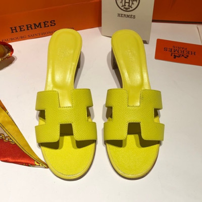 Hermes 2019 Ladies Oasis Leather Middle Heel Slipper - 에르메스 2019 여성용 오아시스 레더 미들힐 슬리퍼 HERS0089,Size(225 - 250).옐로우