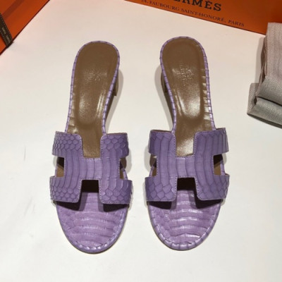 Hermes 2019 Ladies Oasis Leather Middle Heel Slipper - 에르메스 2019 여성용 오아시스 레더 미들힐 슬리퍼 HERS0097,Size(225 - 250).퍼플