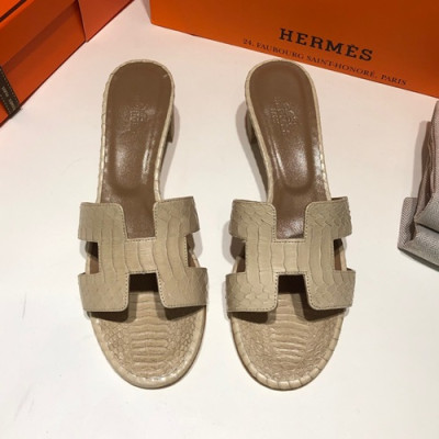 Hermes 2019 Ladies Oasis Leather Middle Heel Slipper - 에르메스 2019 여성용 오아시스 레더 미들힐 슬리퍼 HERS0102,Size(225 - 250).베이지그레이